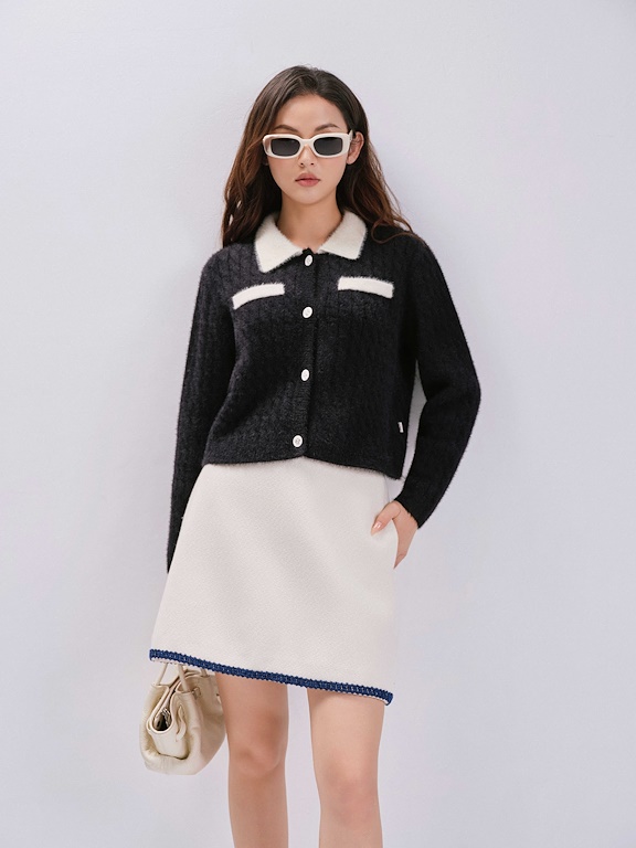 Áo len lông thỏ phối cổ túi ngực-DHC2503